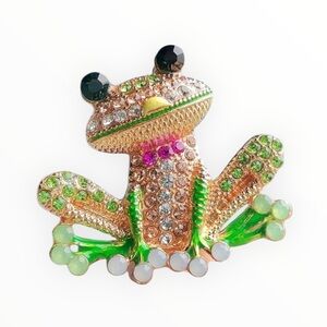 Colorful Rhinestone Frog Brooch – Sparkly Cute Amphibian Pin Jewelry Gift